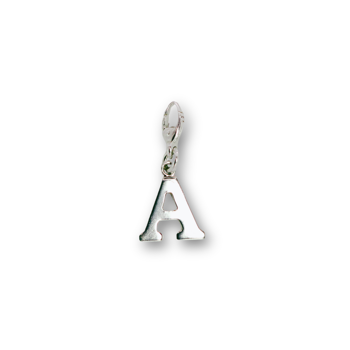Handcrafted sterling silver letter A clip-on charm by Vijara jewelry.