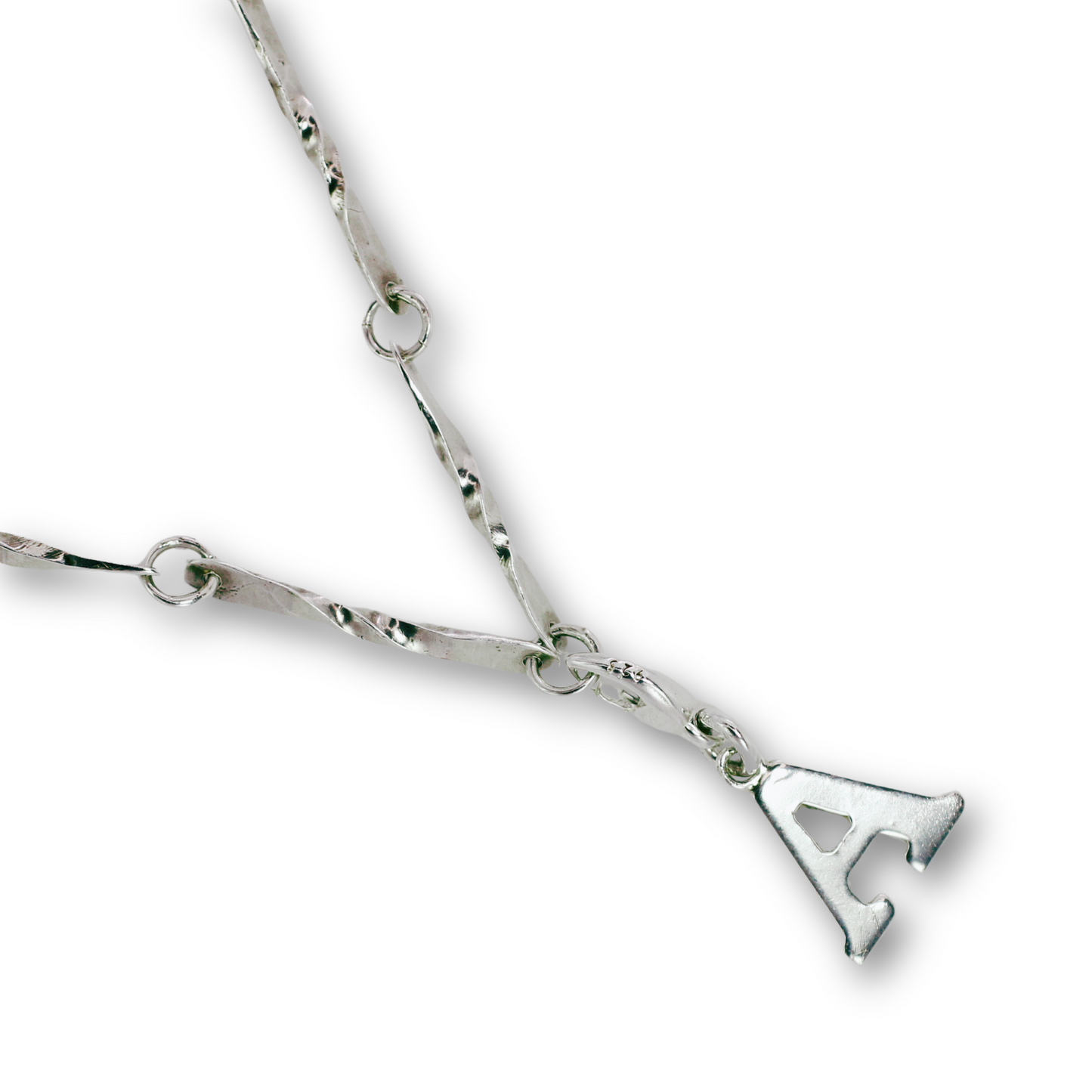 Handcrafted sterling silver letter A clip-on charm by Vijara jewelry.