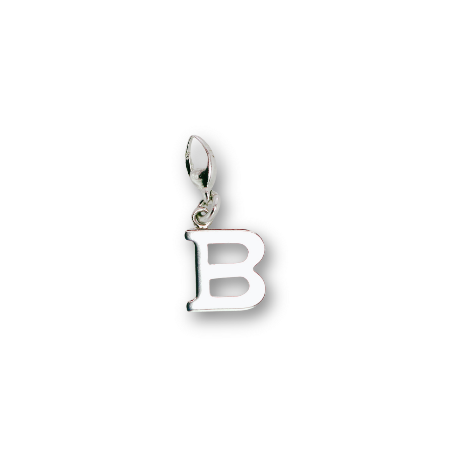Handcrafted sterling silver letter B clip-on charm by Vijara jewelry.