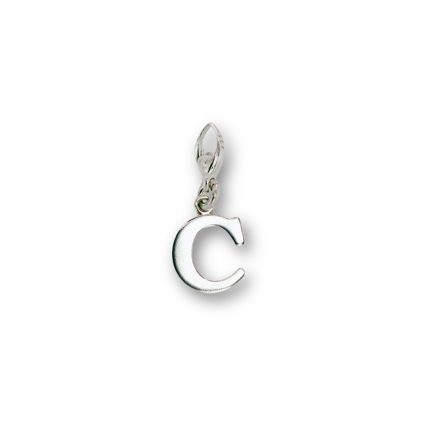 Handcrafted sterling silver letter C clip-on charm by Vijara jewelry.