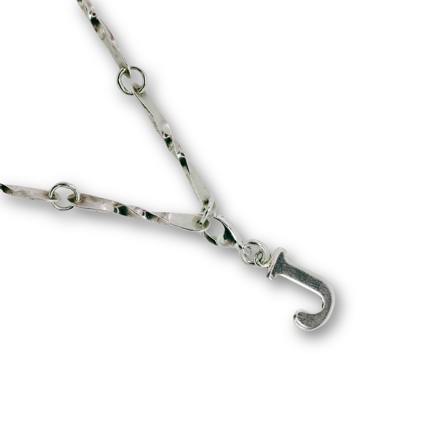 Handcrafted sterling silver letter J clip-on charm by Vijara jewelry.