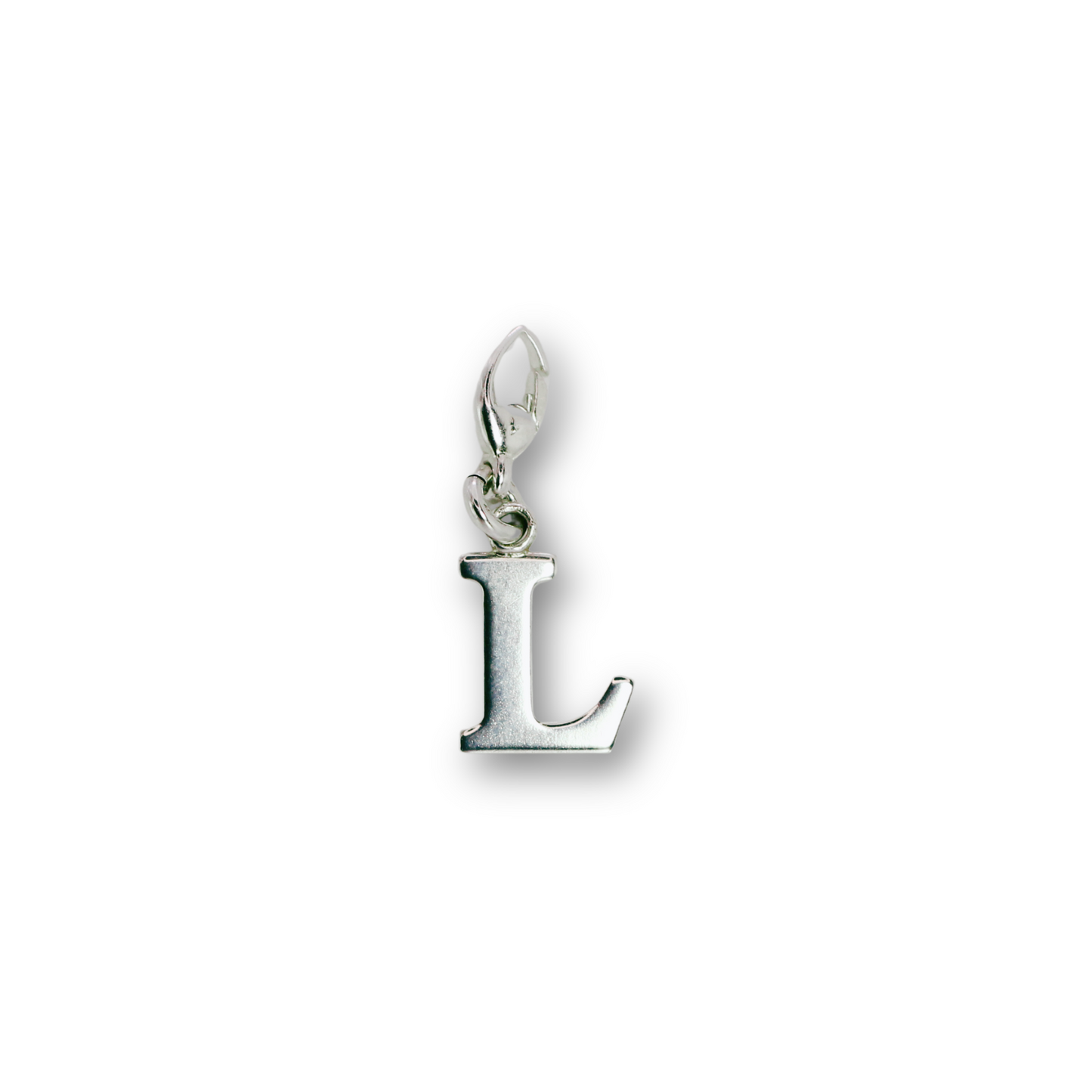 Handcrafted sterling silver letter L clip-on charm by Vijara jewelry.