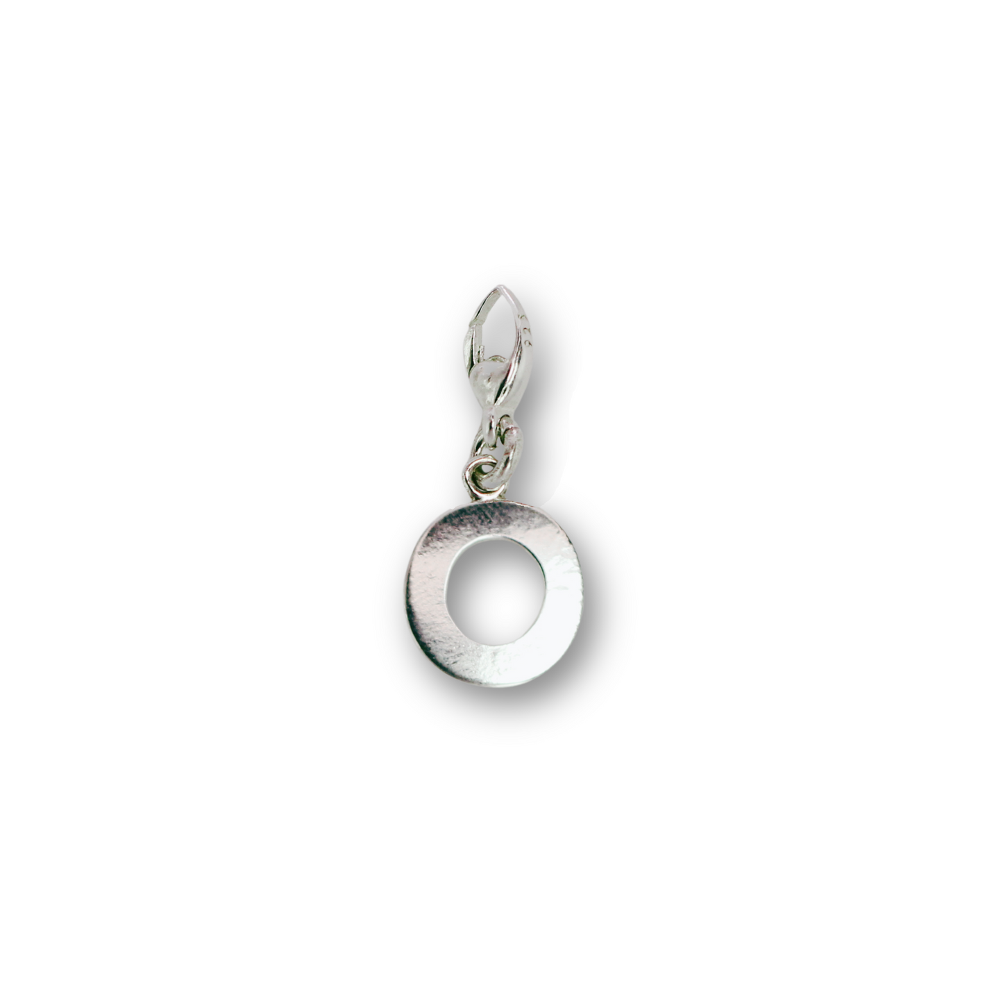 Handcrafted sterling silver letter O clip-on charm by Vijara jewelry.