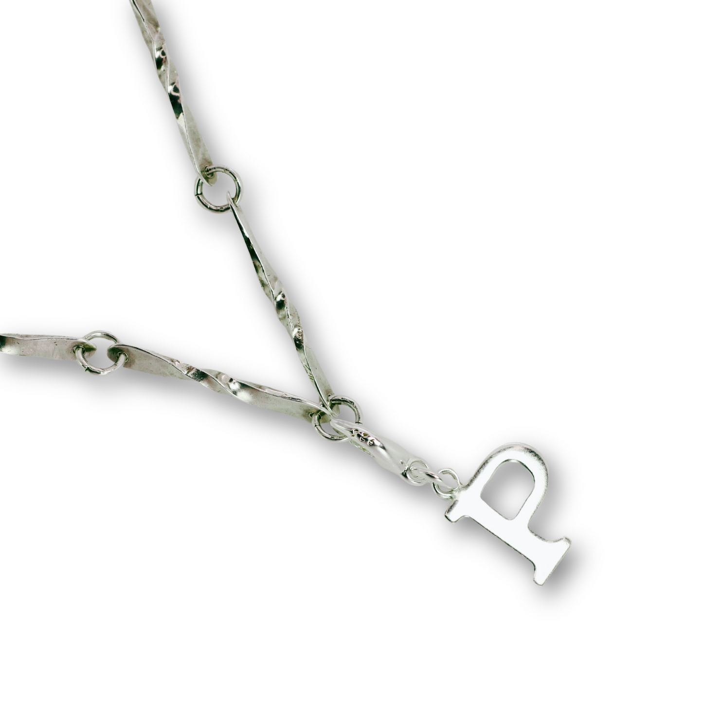 Handcrafted sterling silver letter P clip-on charm by Vijara jewelry.