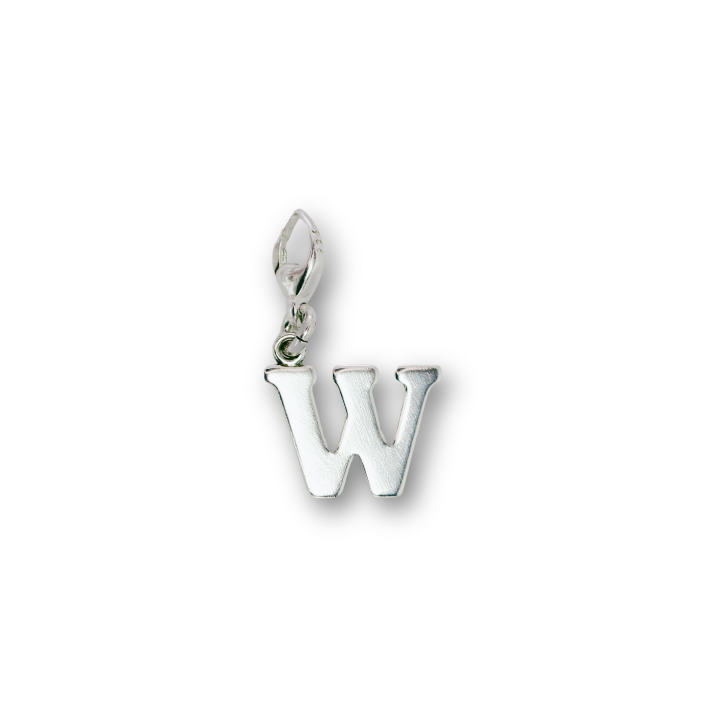 Handcrafted sterling silver letter W clip-on charm by Vijara jewelry.