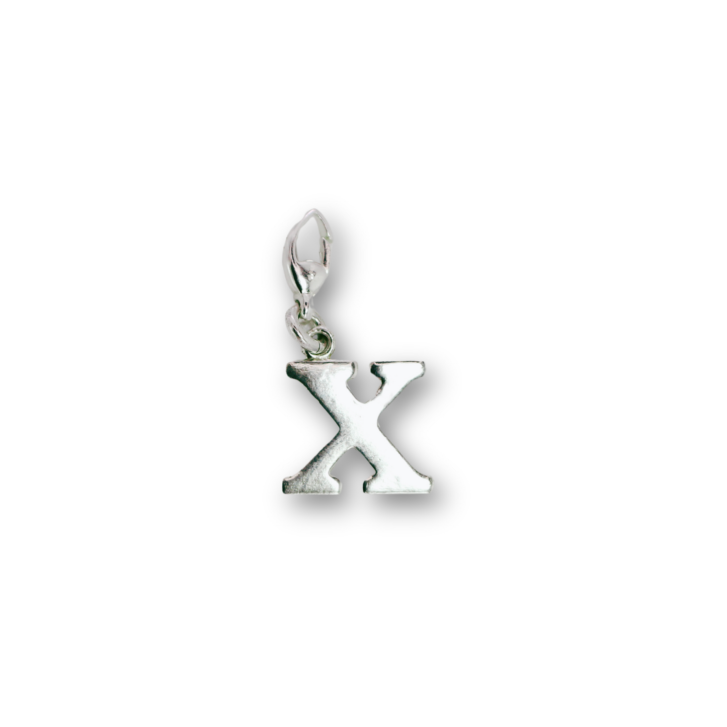 Handcrafted sterling silver letter X clip-on charm by Vijara jewelry.