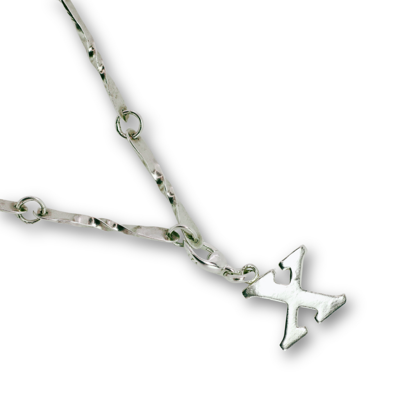 Handcrafted sterling silver letter X clip-on charm by Vijara jewelry.