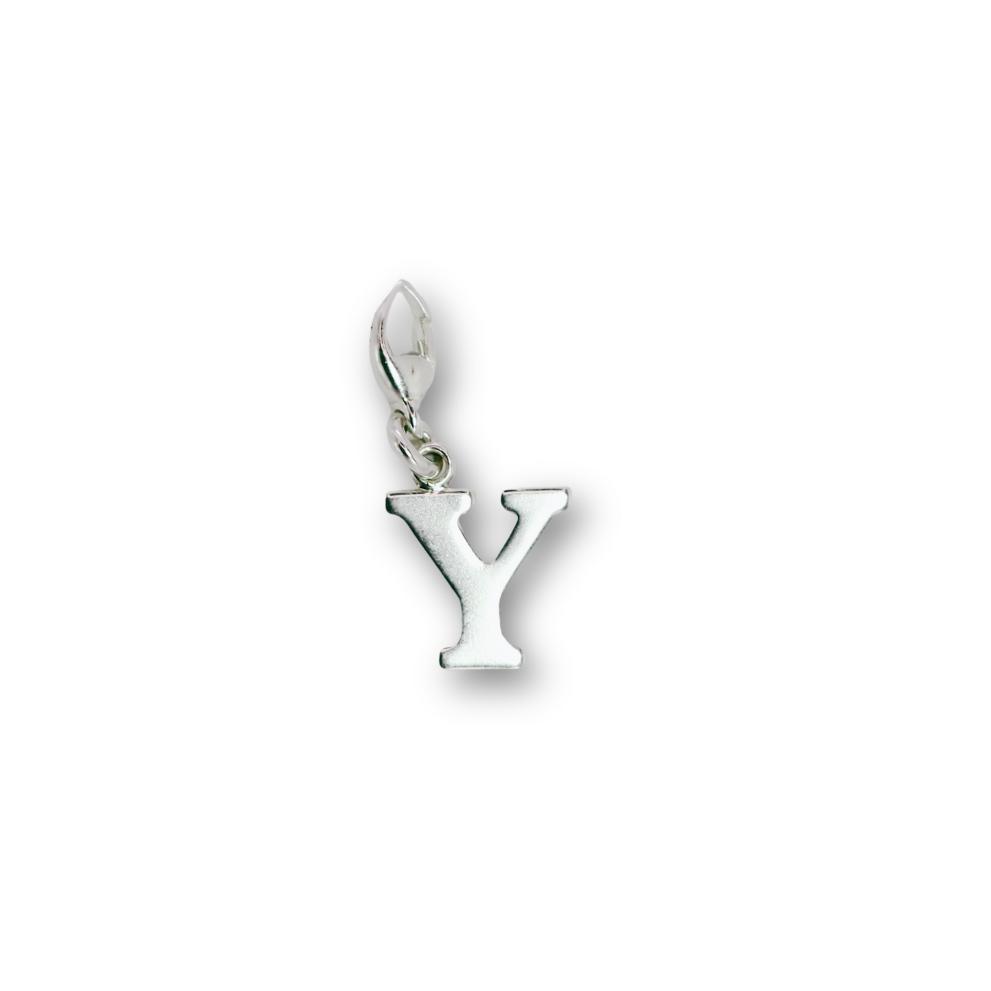 Handcrafted sterling silver letter Y clip-on charm by Vijara jewelry.