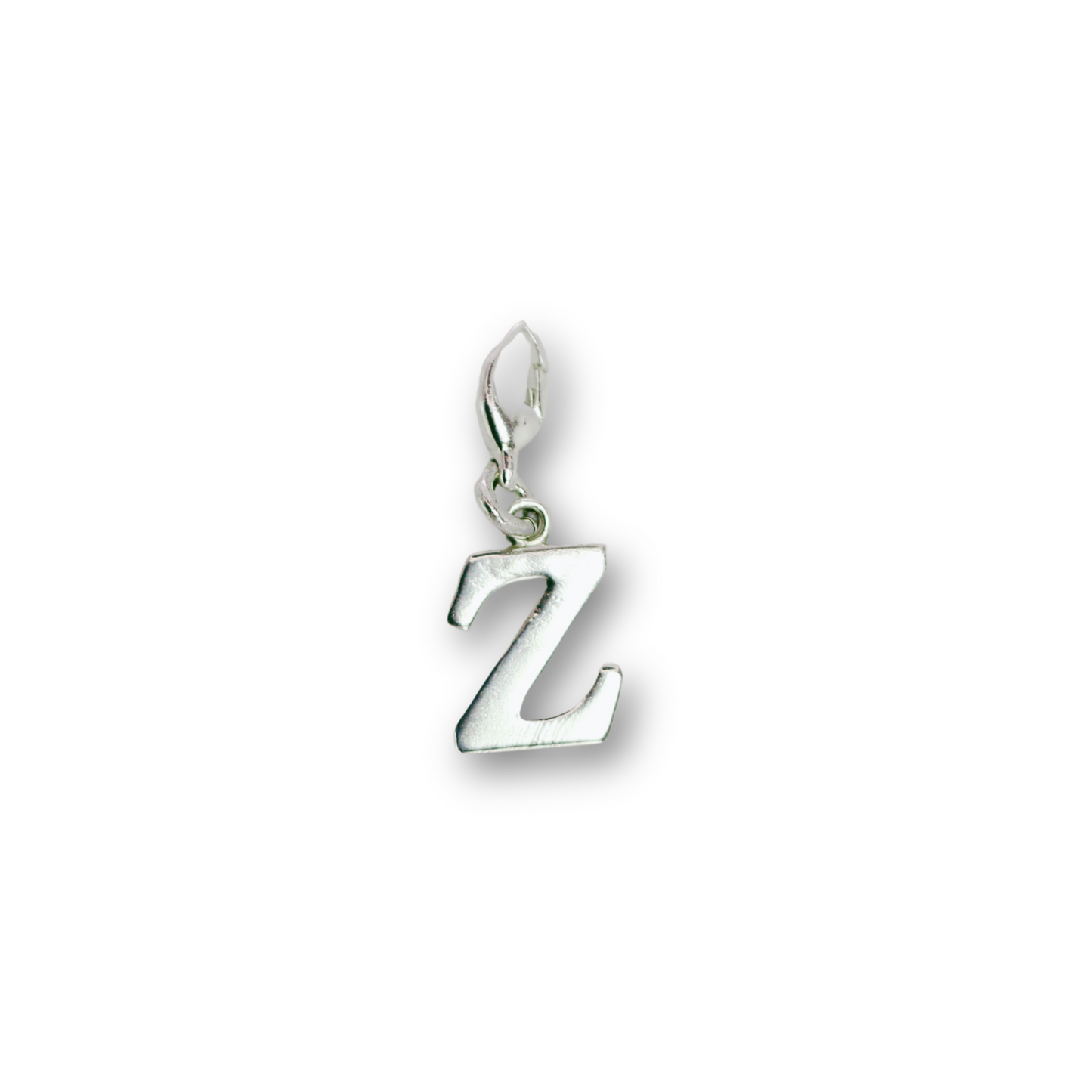 Handcrafted sterling silver letter Z clip-on charm by Vijara jewelry.