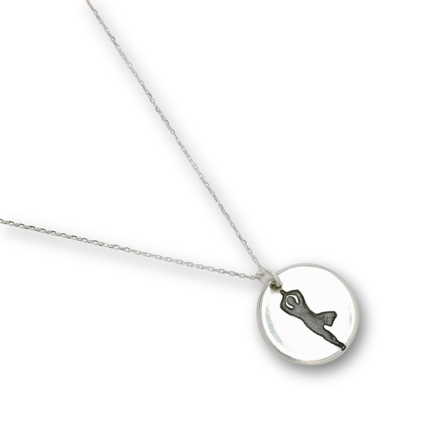 Handcrafted recycled fine silver yoga tree pose charm necklace by Vijara jewelry.