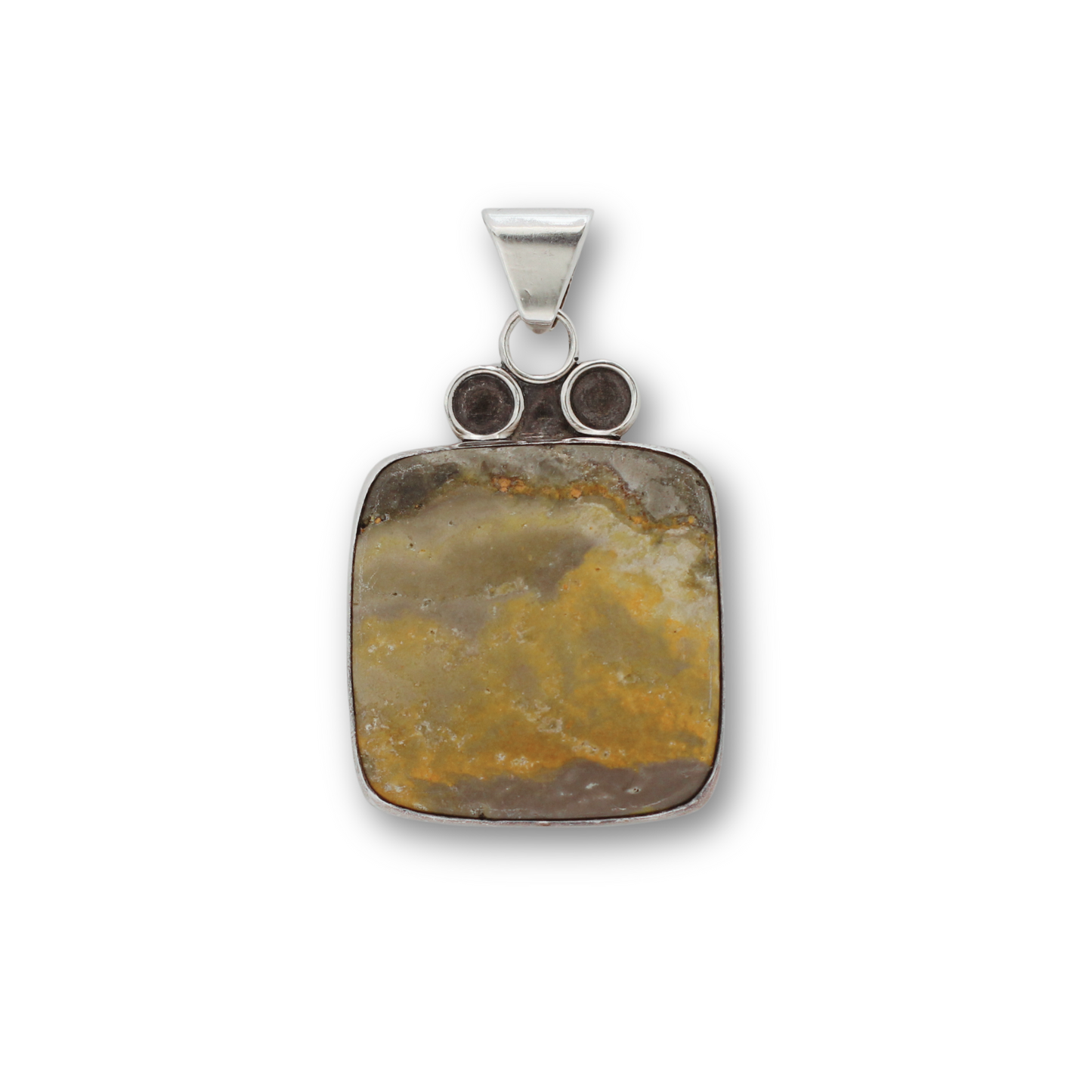 Handcrafted sterling silver and bumblebee jasper bee pendant by Vijara jewelry.