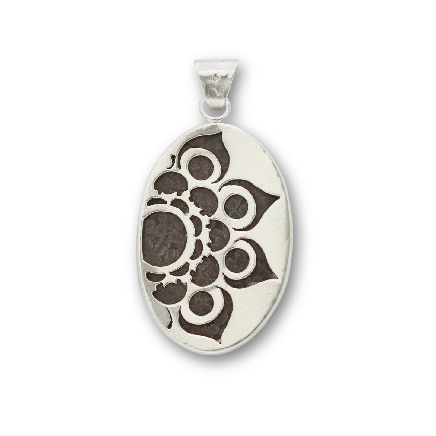 Handcrafted sterling silver and marcasite mandala pendant by Vijara jewelry.