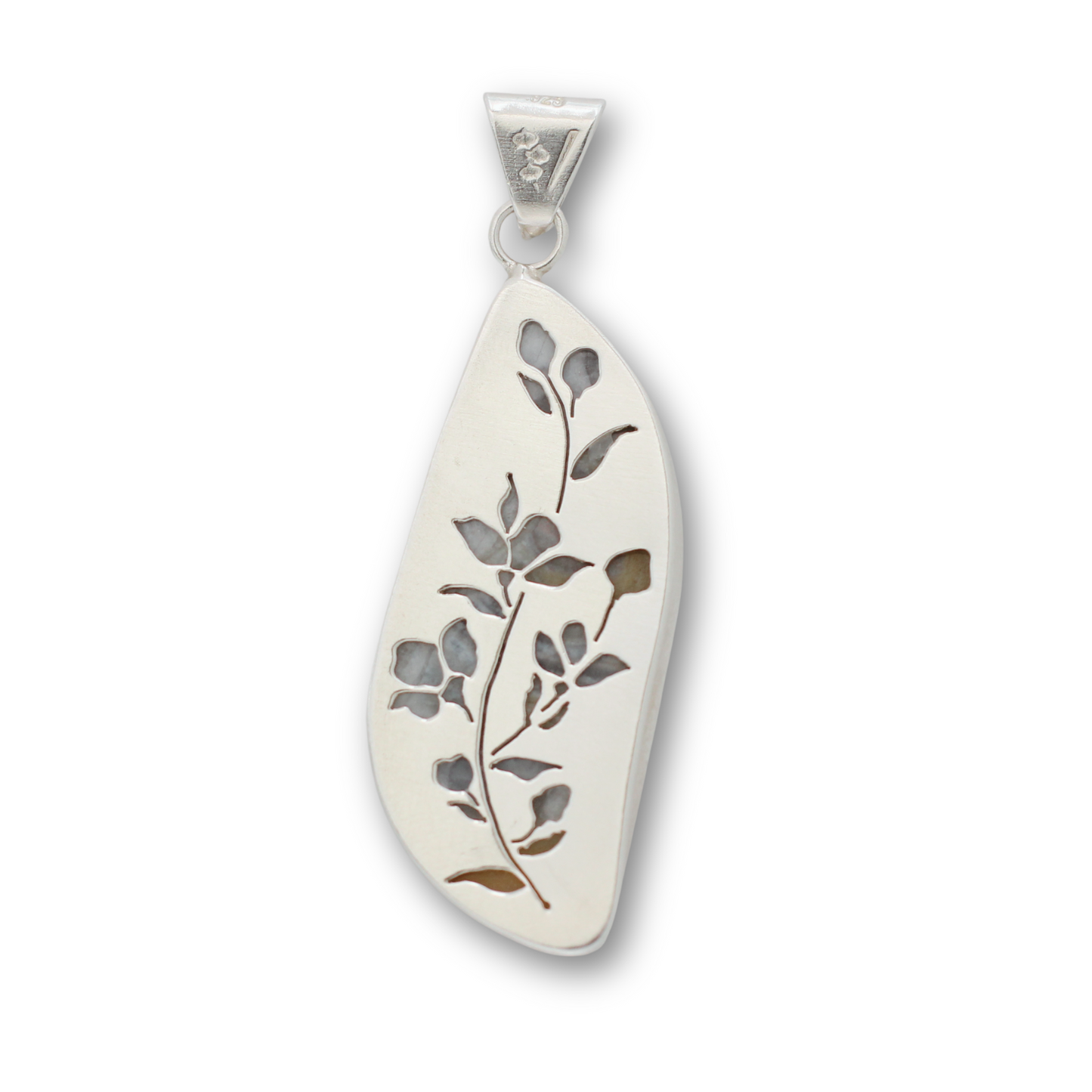 Handcrafted sterling silver and blue scheelite flowering vine pendant by Vijara jewelry.