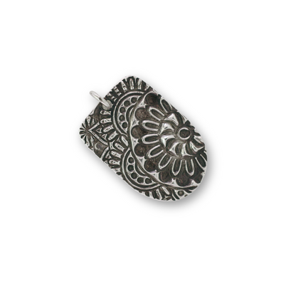 Handcrafted recycled fine silver capsule mandala design pendant by Vijara jewelry.