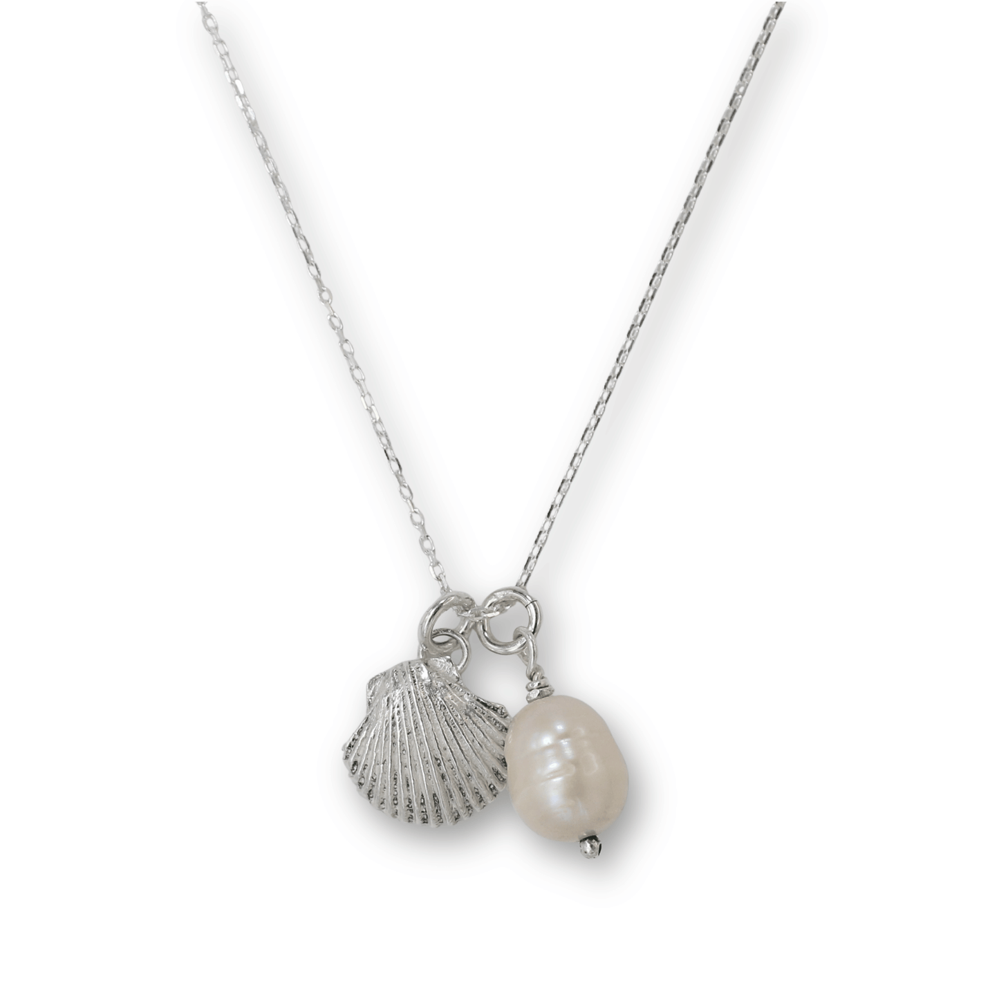 Duo Charm Necklace, Scallop & Pearl