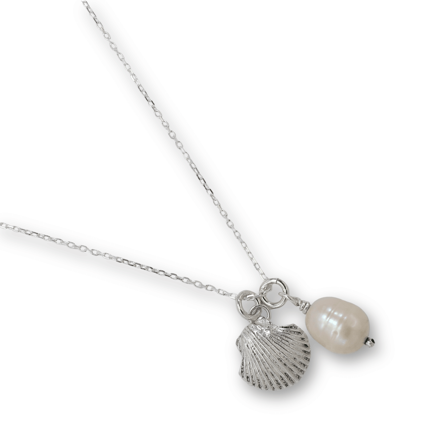 Duo Charm Necklace, Scallop & Pearl