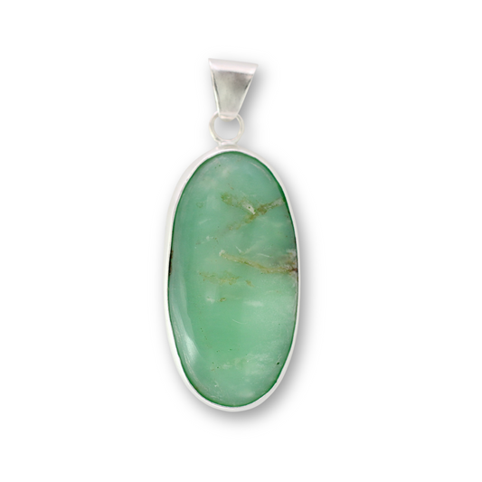 Handcrafted sterling silver and chrysoprase butterfly pendant by Vijara jewelry.